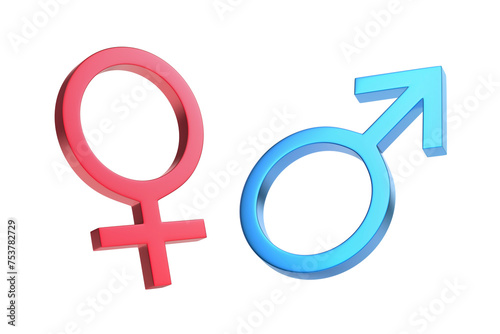 Metal red female and blue male gender symbols