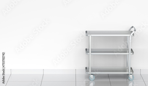 Empty silver food serving cart