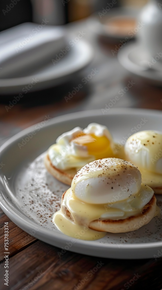 Eggs Benedict with a modern and sophisticated touch. Food Image Eggs Benedict with a modern and sophisticated touch. Food Image