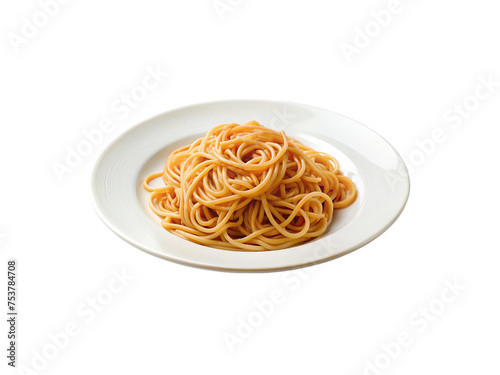 Plate of spaghetti with parsley on transparent background, top view