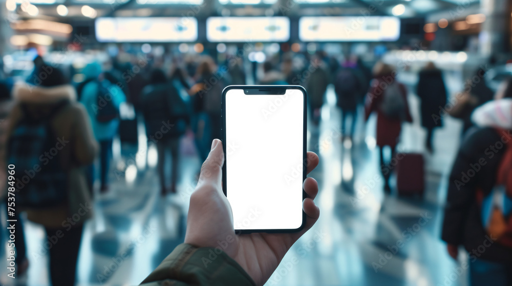a curious tourist stands clutching a smartphone with a blank, white screen in a foreign city a curious tourist stands clutching a smartphone with a blank, white screen in a foreign city