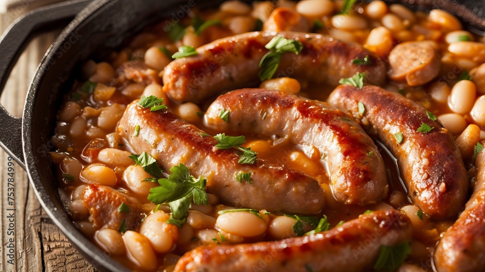 Italian Sausage and White Bean Cassoulet.  Food Illustration
