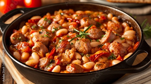 Italian Sausage and White Bean Cassoulet. Food Illustration 