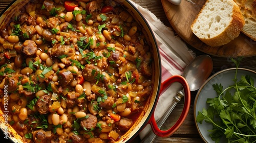 Italian Sausage and White Bean Cassoulet.  Food Illustration
