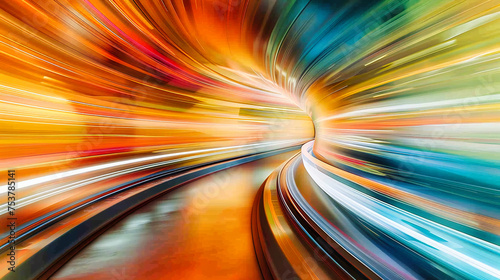 Speed and Motion in Tunnel, Abstract Light Trails, Futuristic Transportation Concept