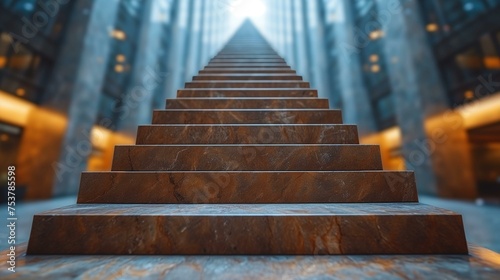 Perspective View of Steps Leading Up Between Modern Skyscrapers