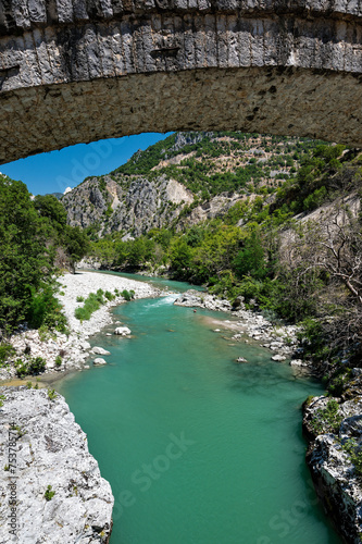 View of Arachthos river in the area of Tzoumerka mountains in Epirus, Greece photo