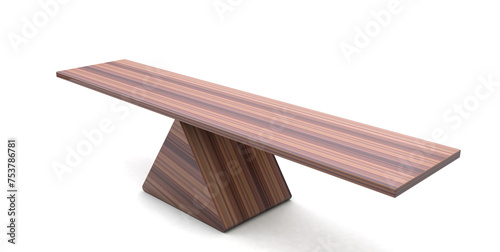 Dark Wooden Seesaw 3d illustration isolated on transparent background. balancing on seesaw 3d render. 3d illustration	 photo