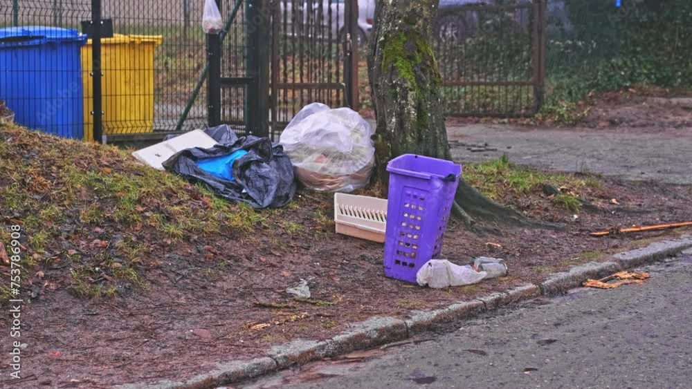 Household Trash Dumped by Street for Curbside Garbage Pickup Household Trash Dumped by Street for Curbside Garbage Pickup