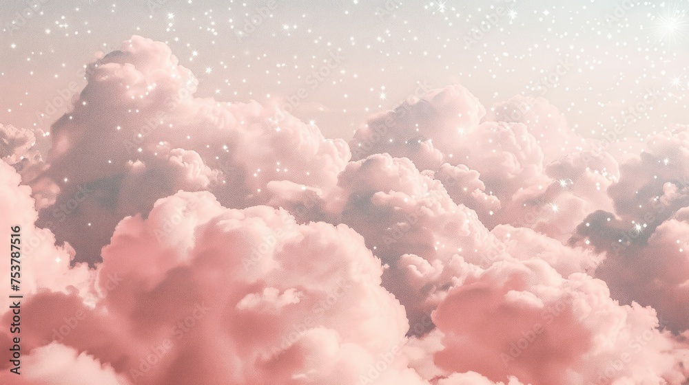 Fototapeta premium Dreamy Pink Cloudscape with Sparkling Stars - Serene Skyscape