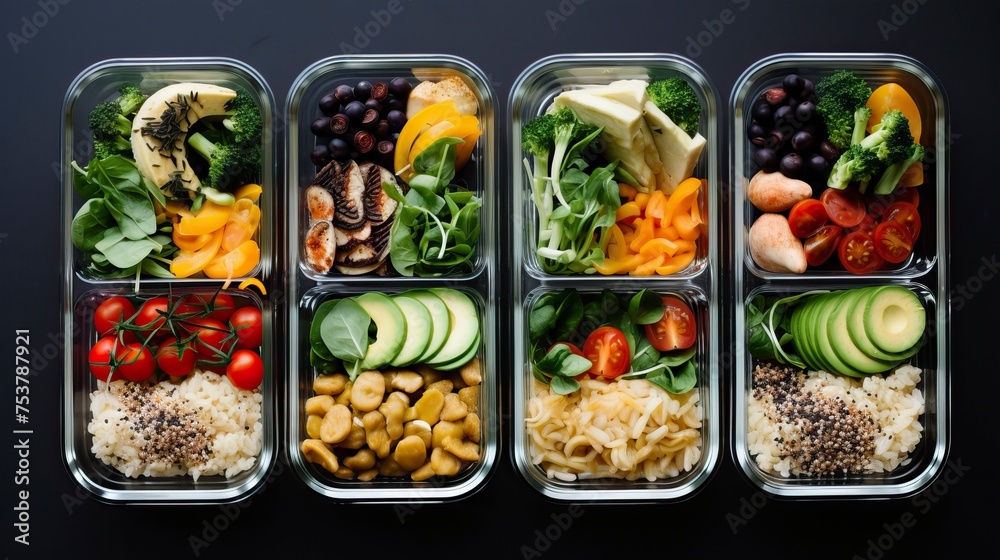 Prepared food for healthy nutrition in lunch boxes. Food Illustration