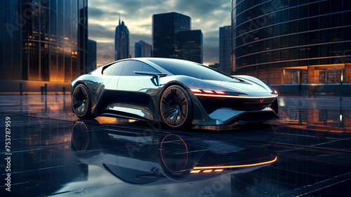 Blue Light Dreams: Futuristic Electric Car in Stunning Photo Realism Created with Generative AI Technology © Fernando Cortés