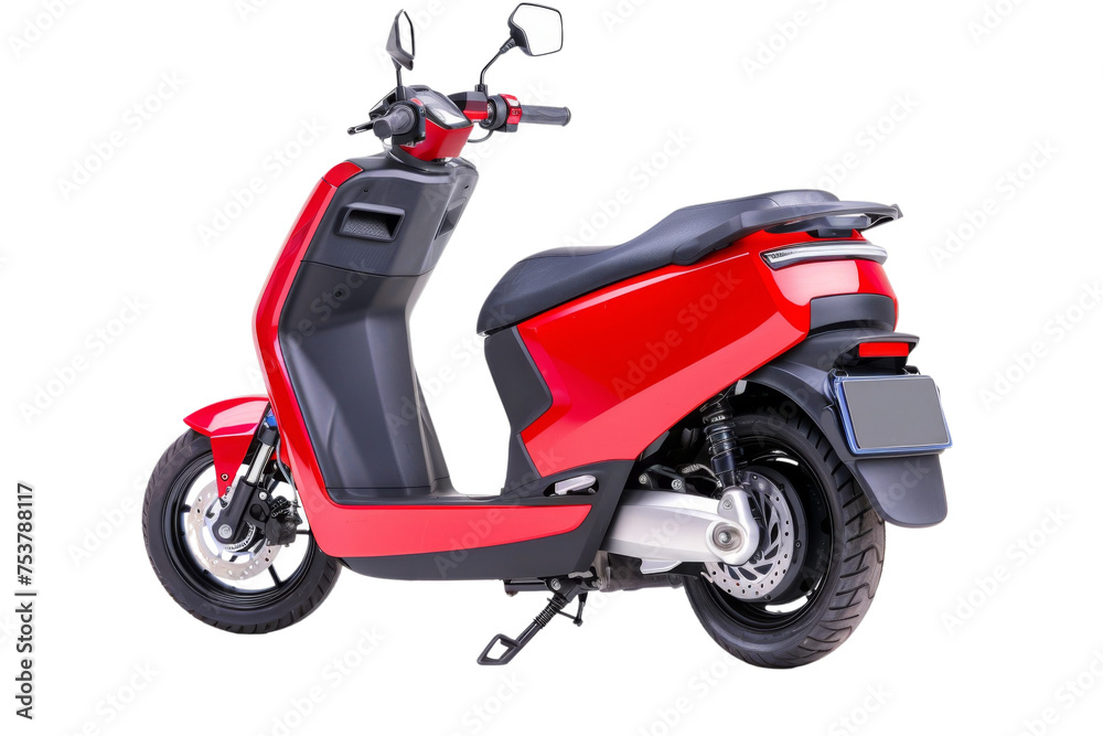 Red and black electric scooter isolated on transparent background