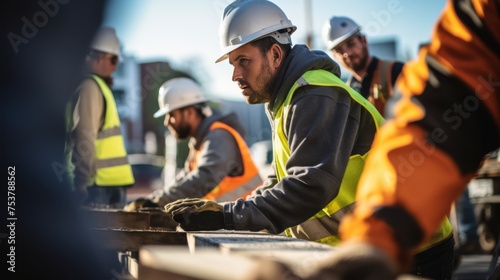 Building Together: Diverse Team, Construction Crew Smiles Building together, Safety of the Environment wearing helmets