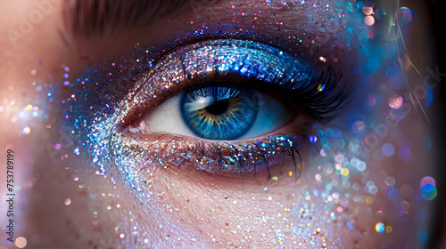 Enhance Your Look: Eye-Catching Eyelashes Extensions and Glittered Colors with Smart Style, Focus on Eyes created with Generative AI technology