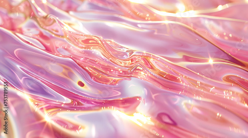 Dreamy Holographic Elegance: Liquid Light Pink and Gold Reflections Created with Generative AI Technology