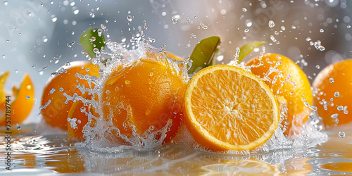 Vibrant Citrus Splash  Stunning Orange Fruits and Juice on White Background created with Generative AI technology