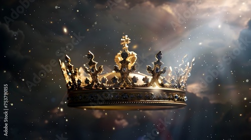 Golden Crown Shining in the Starry Night Sky, High-quality, visually striking stock photo for use in luxury branding, advertising, and digital media