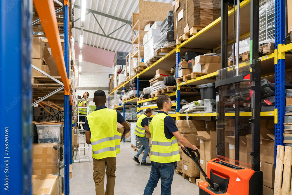 Many Workers Busy At Modern Warehouse Many Workers Busy At Modern Warehouse