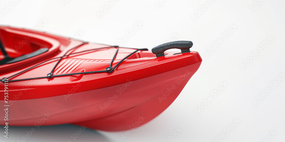 Orange red plastic kayak with yellow paddle. 3D object isolated on white background Orange red plastic kayak with yellow paddle. 3D object isolated on white background