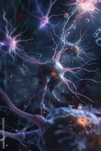 Intricate Neuronal Network Showcasing Synapses and Neurotransmitters in the Human Brain
