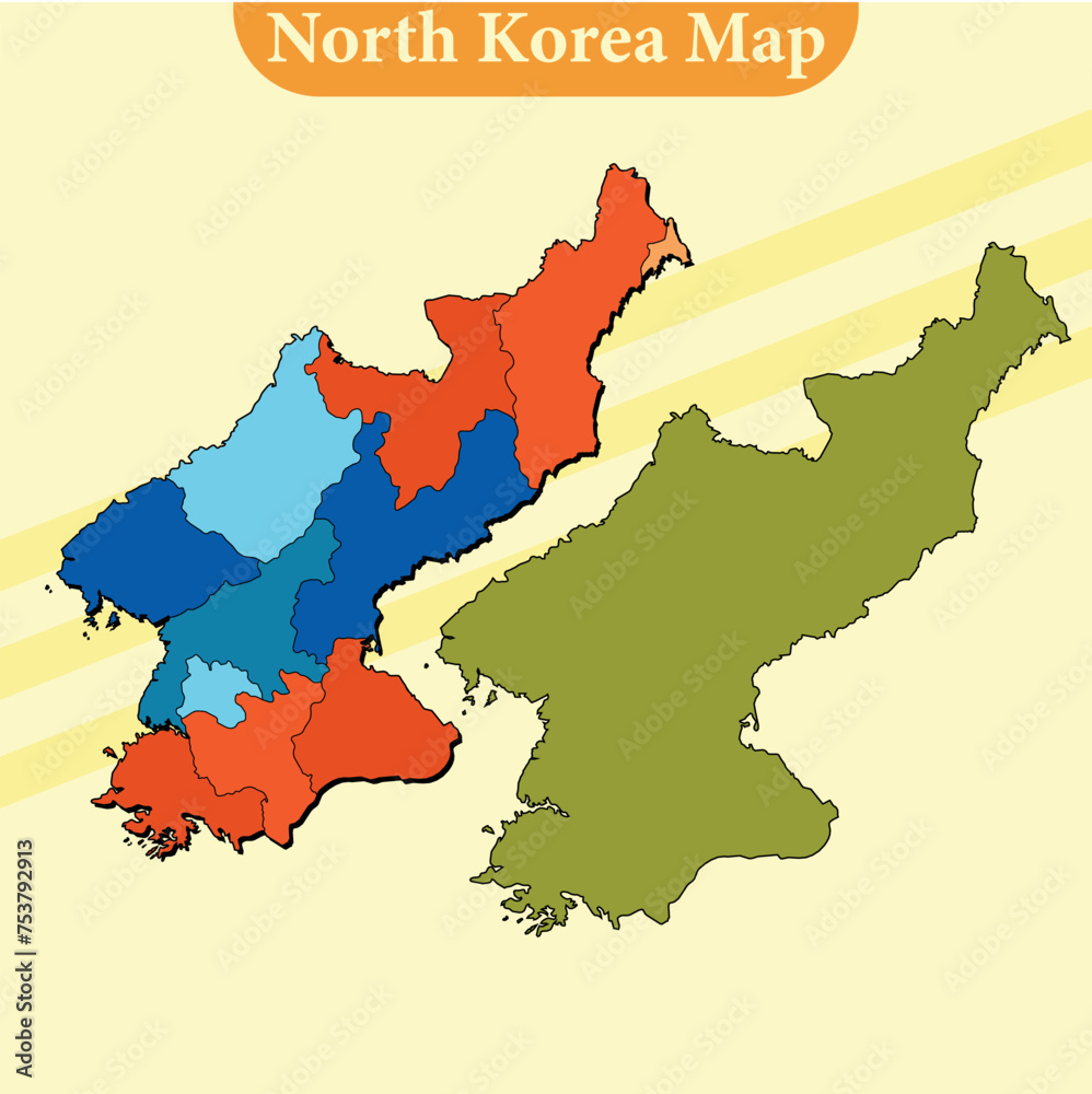 Vector North Korea map vector with regions and cities lines and full every region