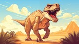 A dinosaur is running through the desert