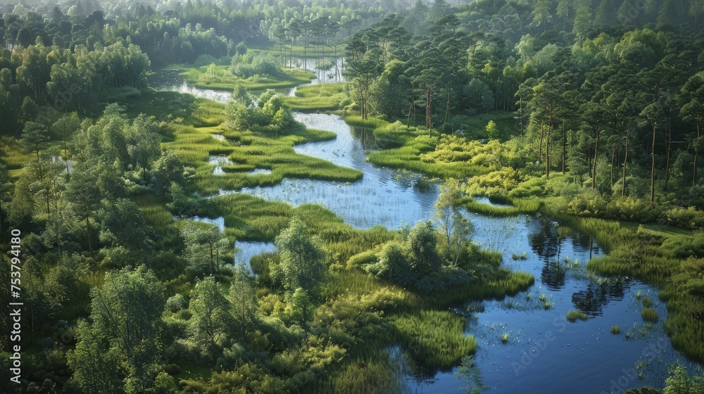 A digital illustration showcases the importance of conserving peatlands for carbon storage and biodiversity.