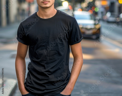 male in black  t-shirt on city street  © Edgar Martirosyan