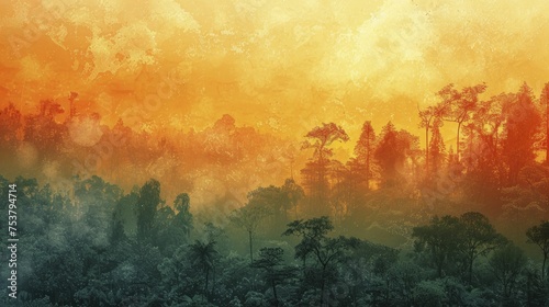 A digital illustration depicts a forest where trees absorb carbon dioxide, highlighting natural carbon sequestration.