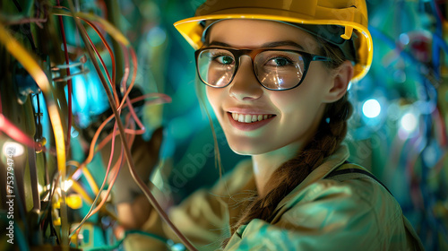 Woman who works as an electrician. Ai generative.