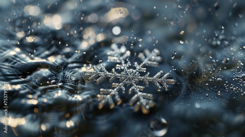 A digital image shows a snowflake icon melting into liquid, symbolizing winter's warmth fading due to climate change.