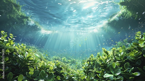 A digital ocean graphic illustrates phytoplankton absorbing CO2  highlighting marine s role in reducing greenhouse gases.