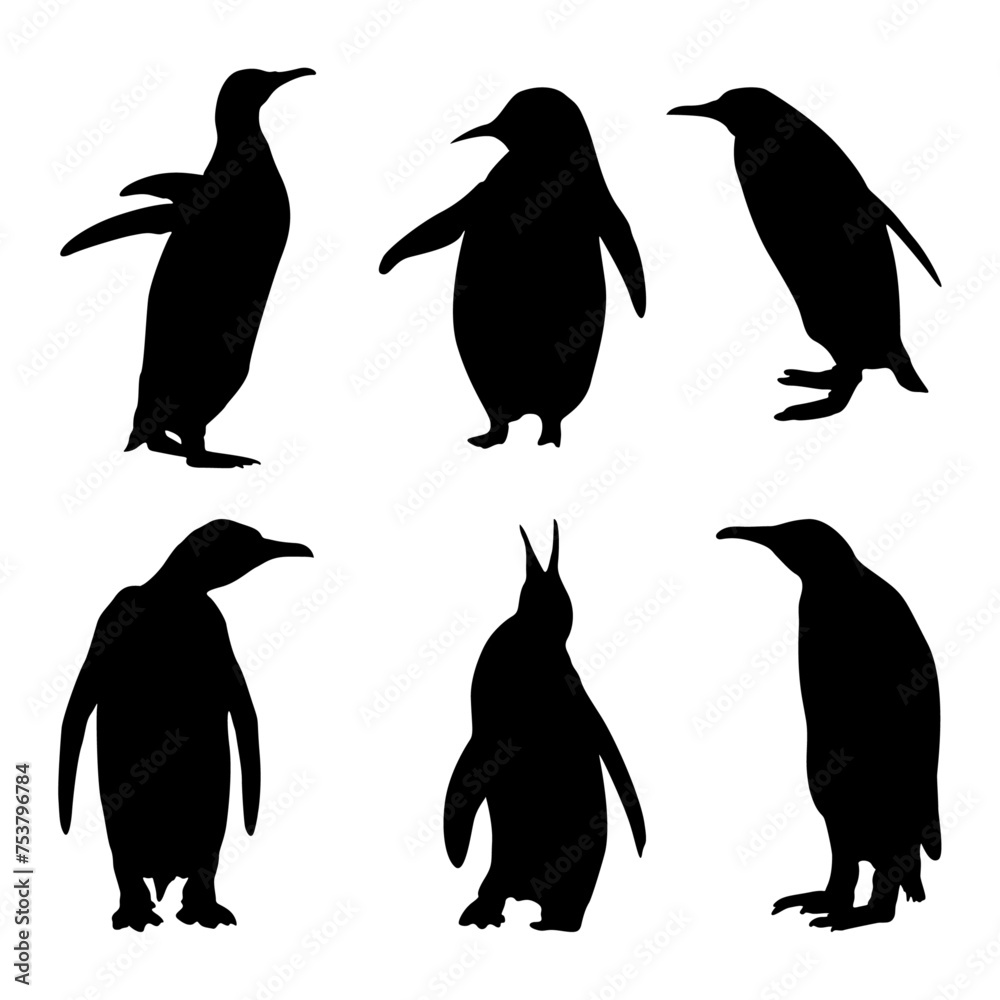 Obraz premium penguin silhouettes set. Penguin icons set vector illustration. Animal silhouette white background.