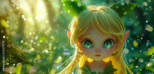 A close-up 4D image of a chibi girl with sunflower yellow hair