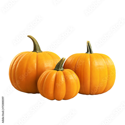 Three pumpkins come to life on halloween isolated on transparent background
