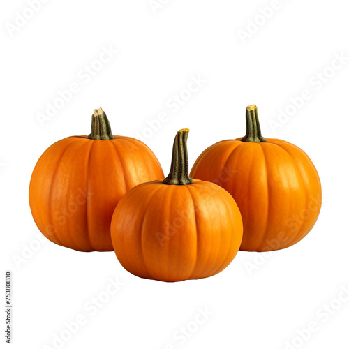 Three pumpkins come to life on halloween isolated on transparent background