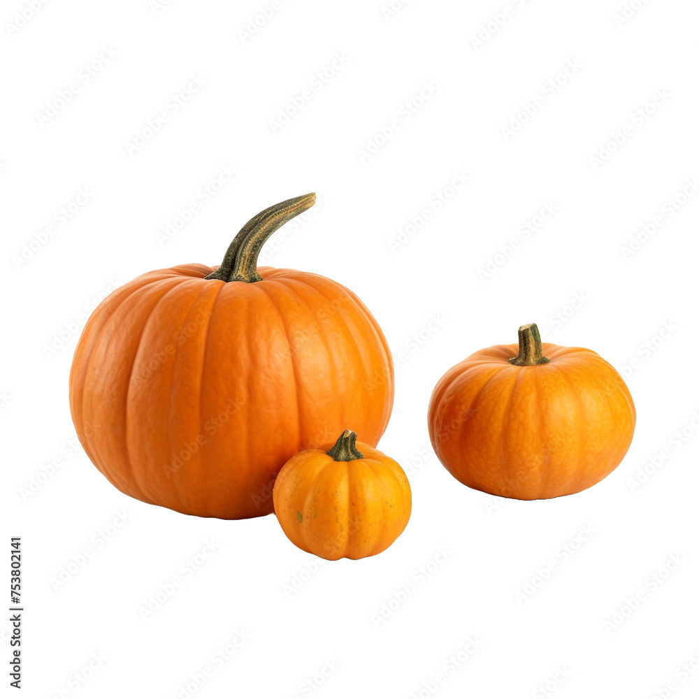 Three pumpkins come to life on halloween isolated on transparent background