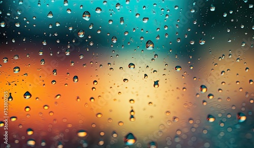 rain drops on glass with bokeh background abstract background