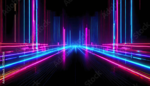 Technology banner; light painting; digital hologram; color moving lines background
