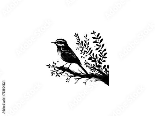 A Moment in Nature  Bird Perched on Tree Branch Vector