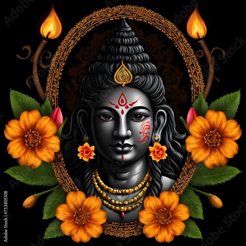 Maha shivratri illustration of trishul damru and flowers with black background shivratri post photo