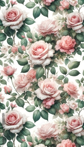 Pink roses seamless pattern background texture.