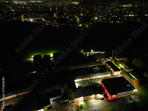 Aerial View of Illuminated Luton City at Night