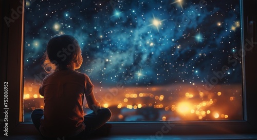 Childs Face Against Space Background
