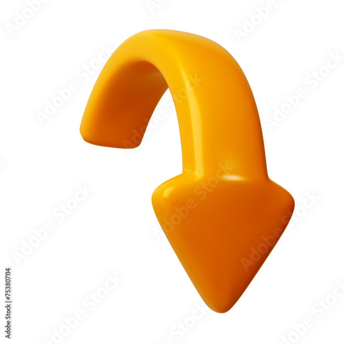 orange 3d half circle arrows down direction. Arrow sign or icon for web button and interface and navigation design illustration