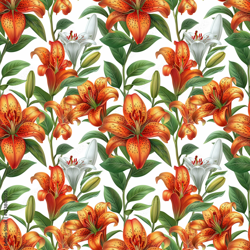 Seamless natural floral pattern with lilies