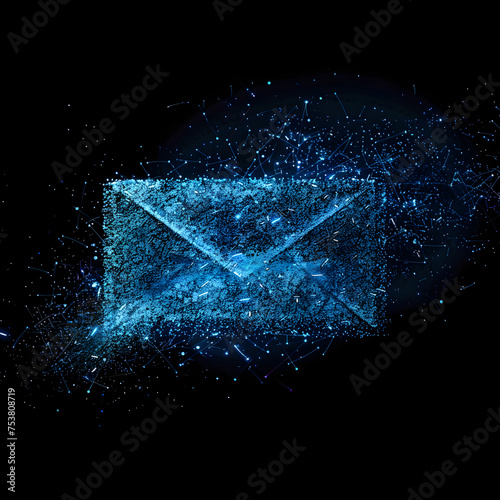An E-mail envelope made of blue digital particles 