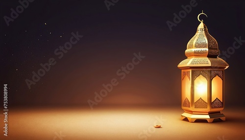 Ramadan Kareem greeting card. Arabic lanterns with blurred background.