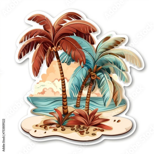 Palm tree on an uninhabited island  watercolor  for design  3d sticker.